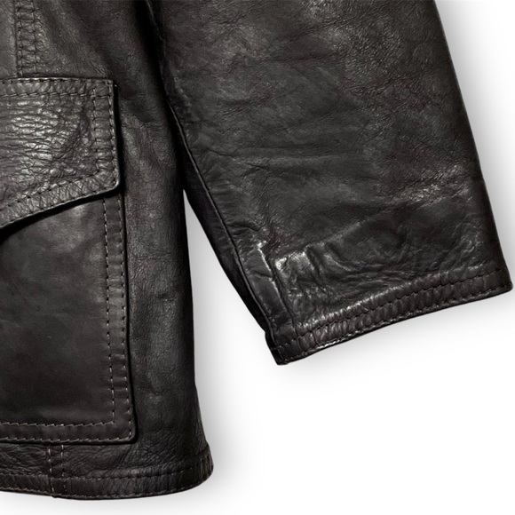 Vintage 80s Camyr Button Front Western Leather Coat Size M Chocolate Brown - Picture 6 of 11